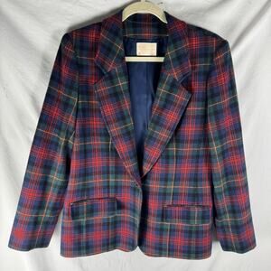Vintage Pendleton Wool Plaid Blazer Blue Red Green Size 12 Womens Classic Coat